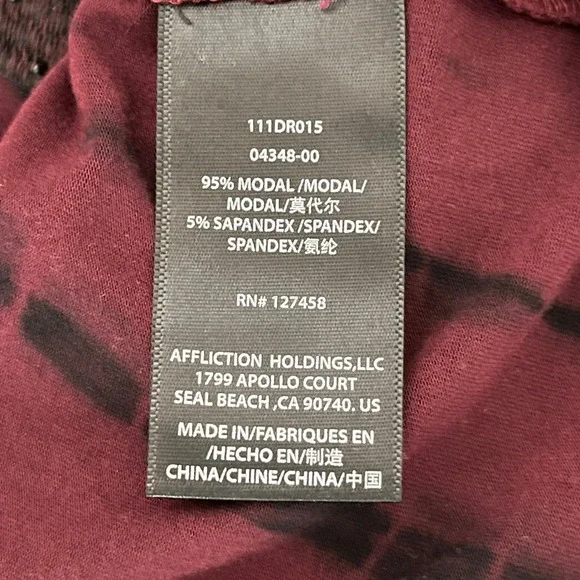 Affliction Womens Rocco Dress Burgundy Black Tie Dye Cowl Neck Long Sleeve M - Picture 8 of 8